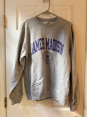Champion Gray James Madison University Crewneck Sweatshirt with Purple Print